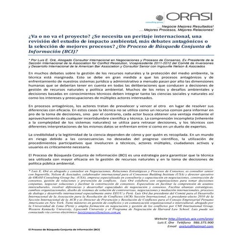 EIA PARTICIPATIVO: ¿Va o no va el proyecto? ¿Se necesita un peritaje internac...