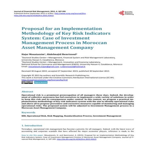 Proposal for an Implementation Methodology of Key Risk Indicators System: Cas...