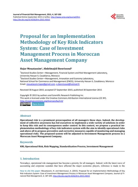 Proposal for an Implementation Methodology of Key Risk Indicators System: Cas...