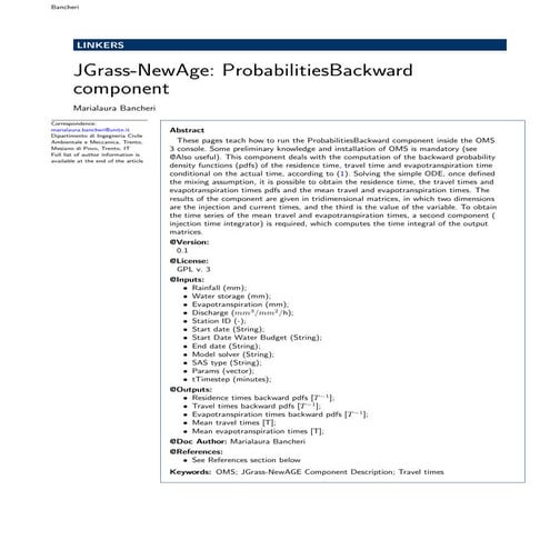 GEOframe-NewAge: documentation for probabilitiesbackward component