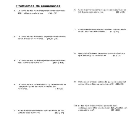 Problemas de ecuaciones