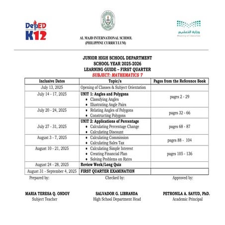 Junior High School Sample Learning Guides