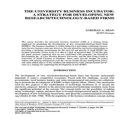 University Business Incubators 