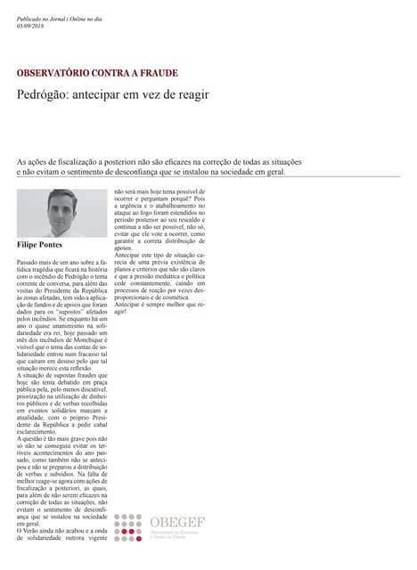 Pedrógão: antecipar em vez de reagir