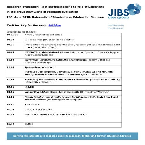 JIBS Research Evaluation event programme June 2011