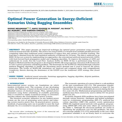 Optimal Power Generation in Energy-Deficient Scenarios Using Bagging Ensembles