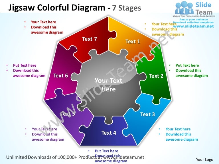 Jigsaw colorful diagram 7 stages powerpoint templates 0712