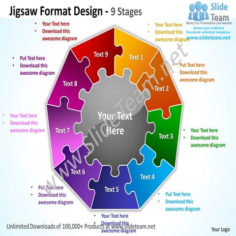 Jigsaw format design 9 stages powerpoint templates 0712