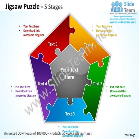 Jigsaw puzzle 5 stages powerpoint templates 0712