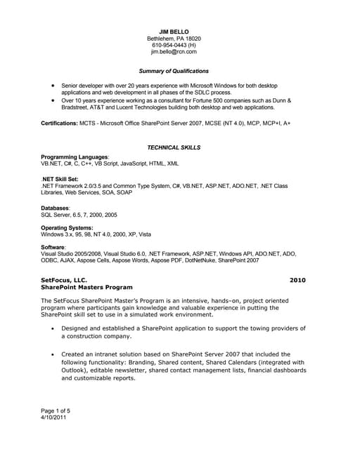 Jim Bello Resume