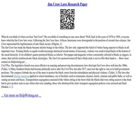 Jim Crow Laws Research Paper | PPT