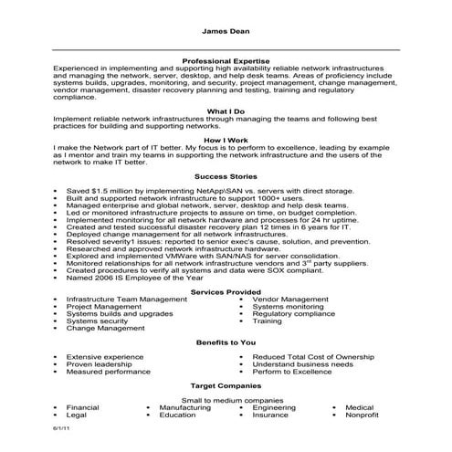 Jim Dean Marketing One Pager