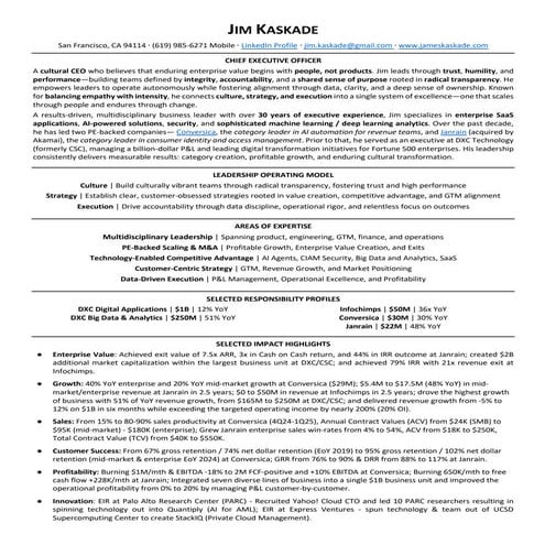 Jim Kaskade Resume / CV (General) 101125