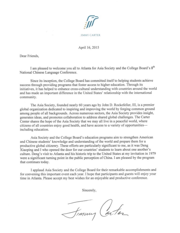 carter letter to the 8th national chinese language conference conference letter