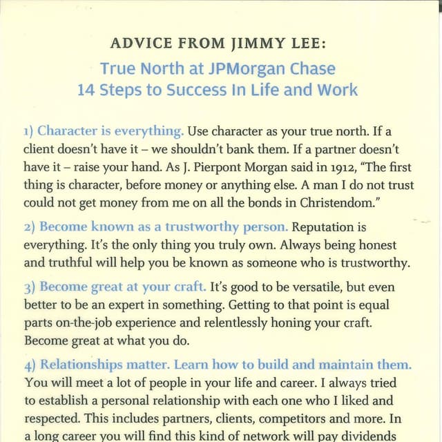 Jimmy Lee | True North at JP Morgan Chase: 14 Steps to Success In Life and Work