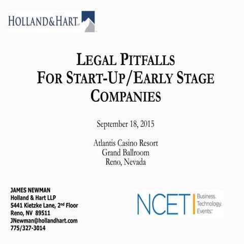 2015 NCET Expo:  Jim Newman - Legal pitfalls for start-up / early stage compa...
