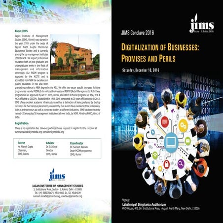  JIMS Rohini Conclave 2016 "Digitalization of Businesses: Promises and Perils’