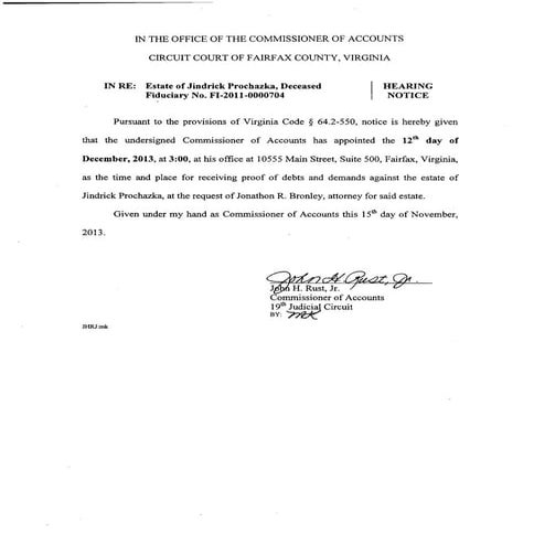 Jindrick Prochazka Hearing Notice