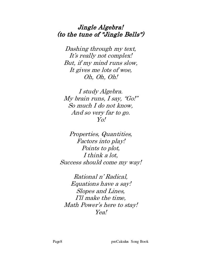 Jingle Algebra (preCalc Song Book p08)