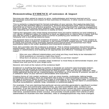 Jisc Advance BCE Evidencing Outcomes Benefits & Outcomes (Handout)