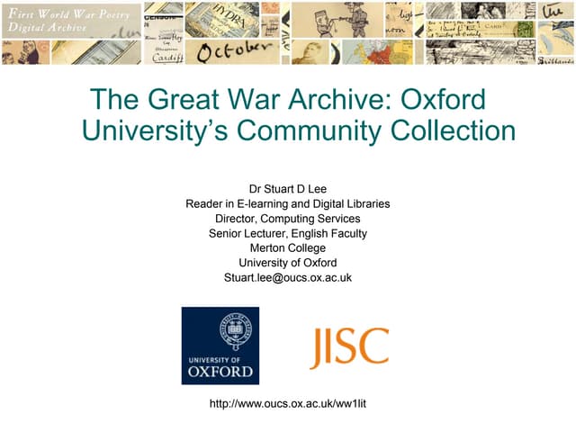 The Great War Archive: Oxford University’s Community Collection