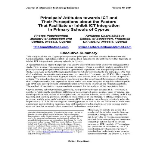 Principals’ Attitudes towards ICT and Their Perceptions about the Factors Tha...
