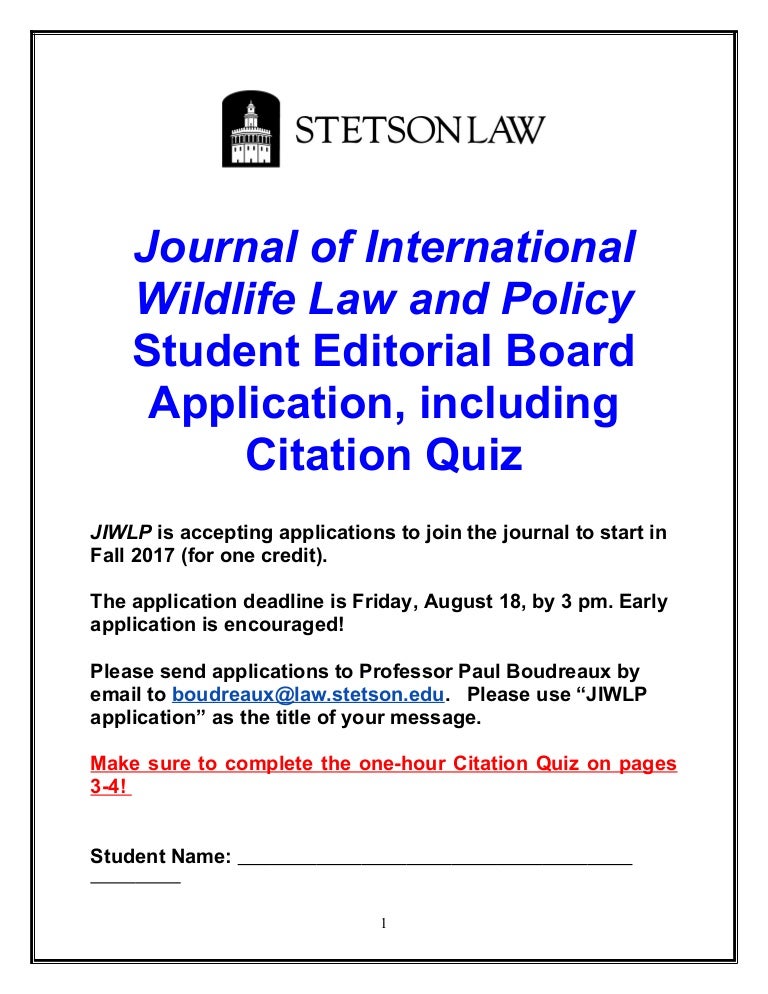 Journal Of International Wildlife Law And Policy Student Editorial Bo