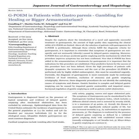 G-POEM in Patients with Gastro paresis – Gambling for Healing or Bigger Armam...