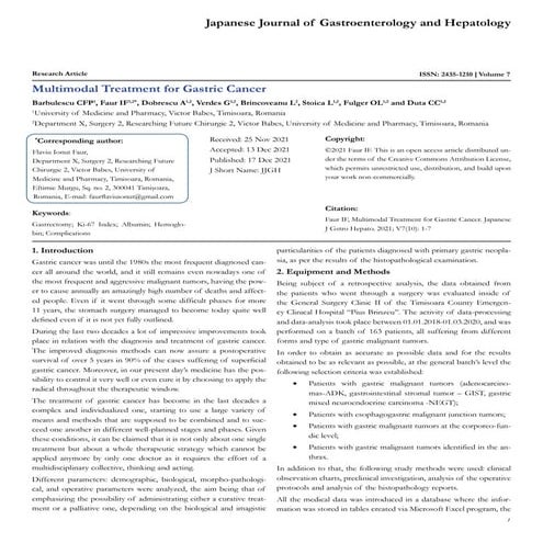 Multimodal Treatment for Gastric Cancer | PDF