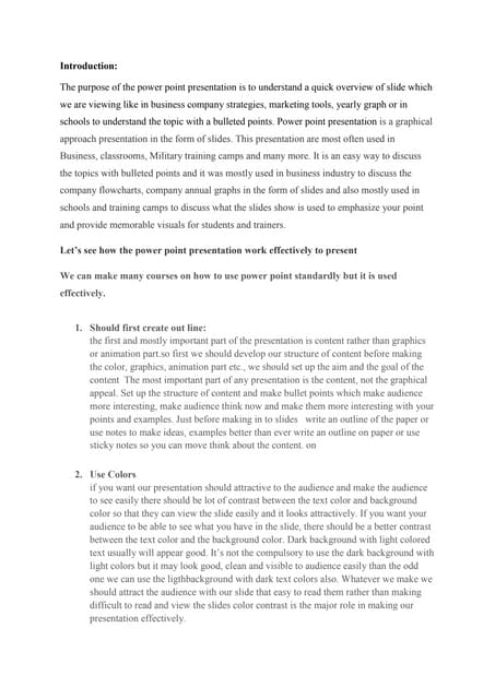 oral presentations and report