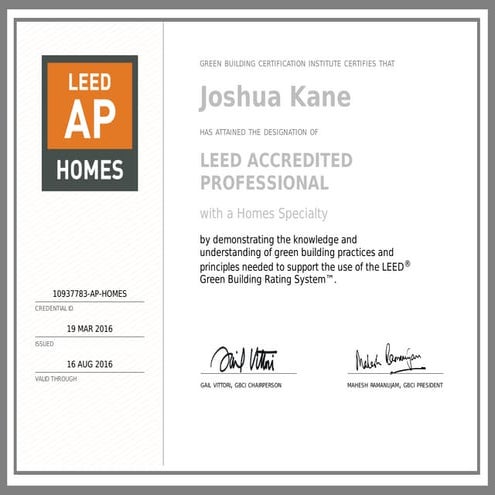 Photo inspiration: Visual Reference: Leed Ap Homes Certificate