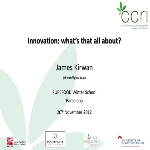 Developing networks, innovation and markets - Local food