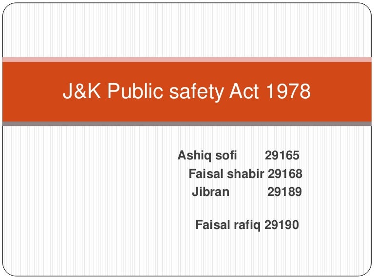 J&k public safety act 1978