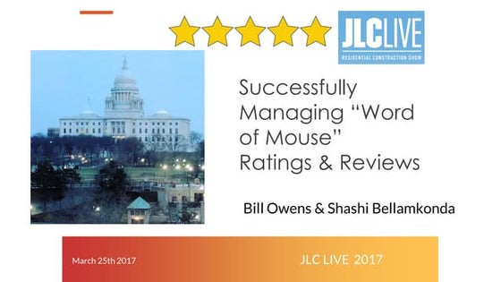 [JLC Live] Successfully Managing "Word of Mouse" Ratings and Reviews