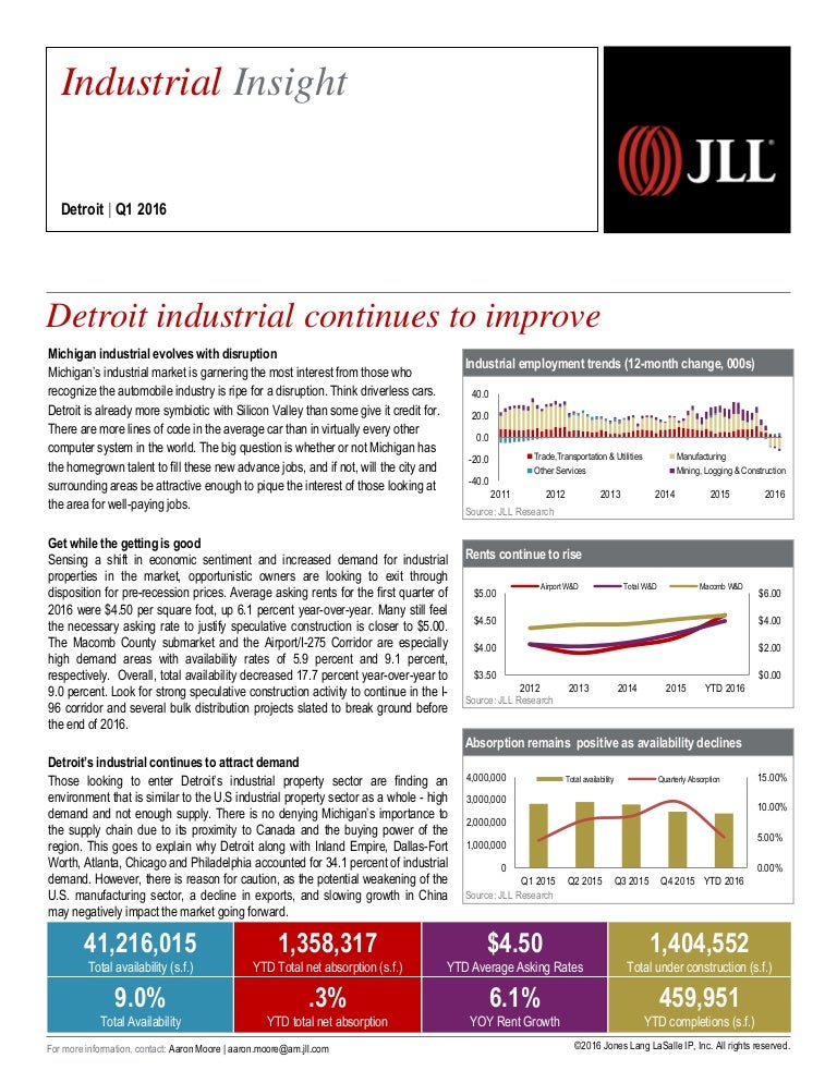 JLL Detroit Industrial Insight Q1 2016
