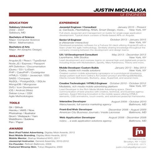 Resume of Justin Michaliga: 2017