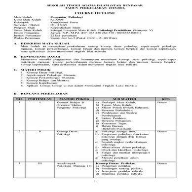 Jm1 ~ course outline (sap) pengantar psikologi
