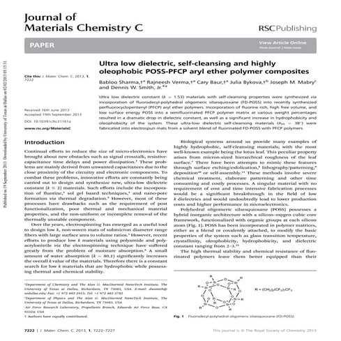 Ultra low dielectric, self-cleansing and highly oleophobic POSS-PFCP aryl eth...
