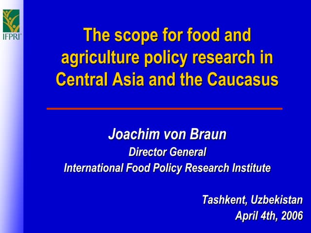 The scope for food and agriculture policy research in Central Asia and the Caucasus
