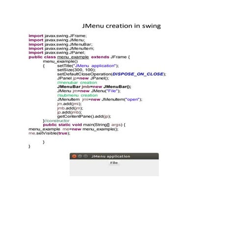 JMenu Creation in Java Swing | PDF