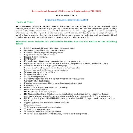 International Journal of Microwave Engineering (JMICRO)