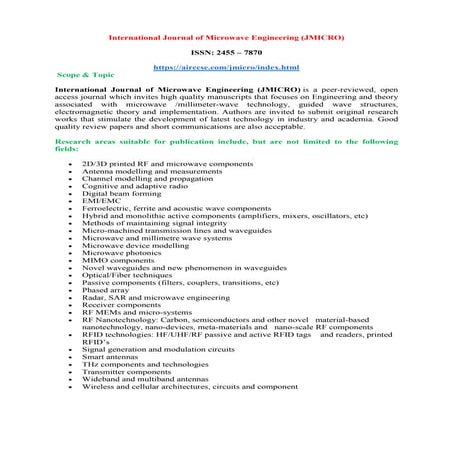 International Journal of Microwave Engineering (JMICRO)