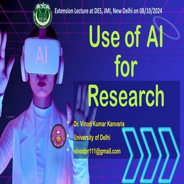 Use of AI for Research, Extension Lecture at DES, Jamia Millia Islamia (JMI),...