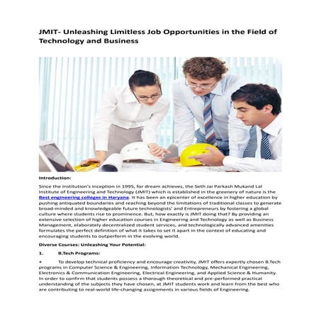 JMIT- Unleashing Limitless Job Opportunities in the Field of Technology and B...