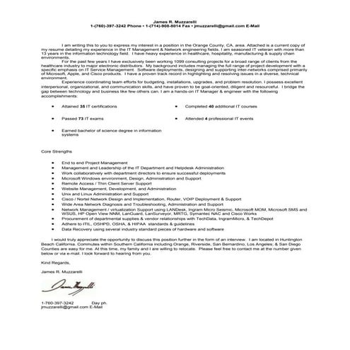 Current Cover Letter & Resume