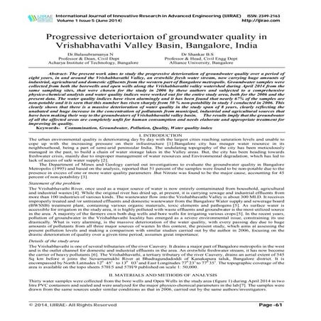 Progressive deteriortaion of groundwater quality in Vrishabhavathi Valley Bas...