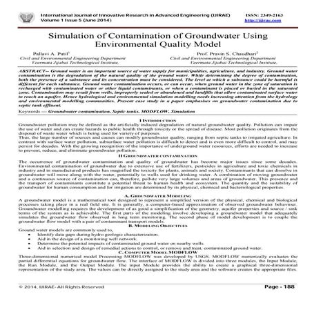 Simulation of Contamination of Groundwater Using Environmental Quality Model