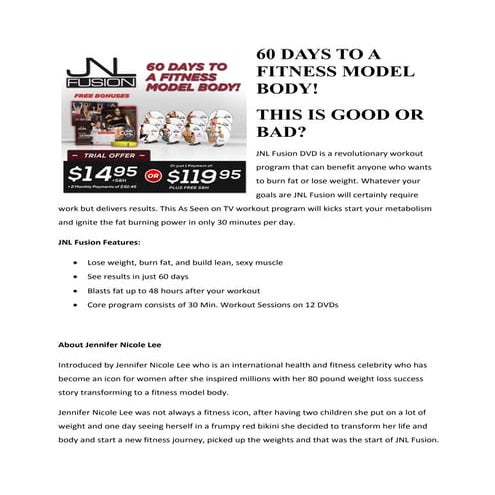 JNL Fusion Work Out - Get Your Fitness Model Body | PDF