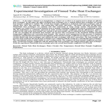 Experimental Investigation of Finned Tube Heat Exchanger | PDF
