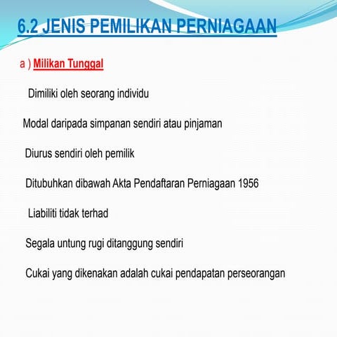 JENIS PEMILIKAN PERNIAGAAN